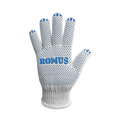 Рукавиці трикотажні з ПВХ вкрапленням Romus 3-нитка білі 8310R